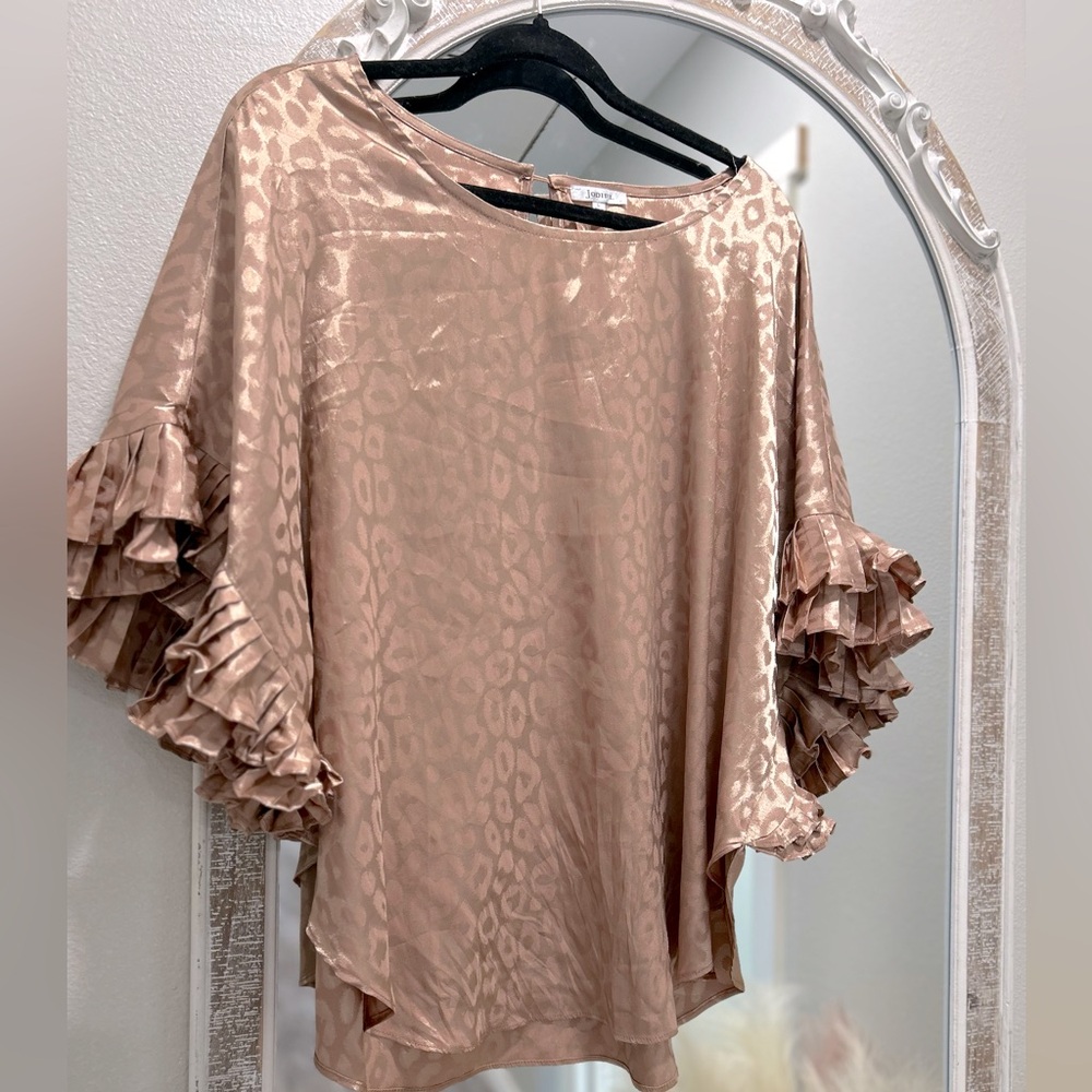 Elegant Ruffled Sleeve Top in Tan